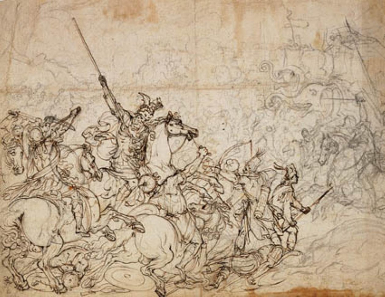 Kampscen med elefanter och orientaler av Giovanni Battista Foggini