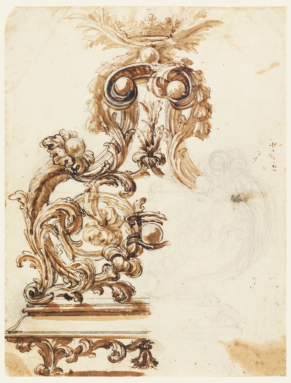 Ritning, Förslag till ornament i förgylld brons, 1680-1700 av Giovanni Battista Foggini