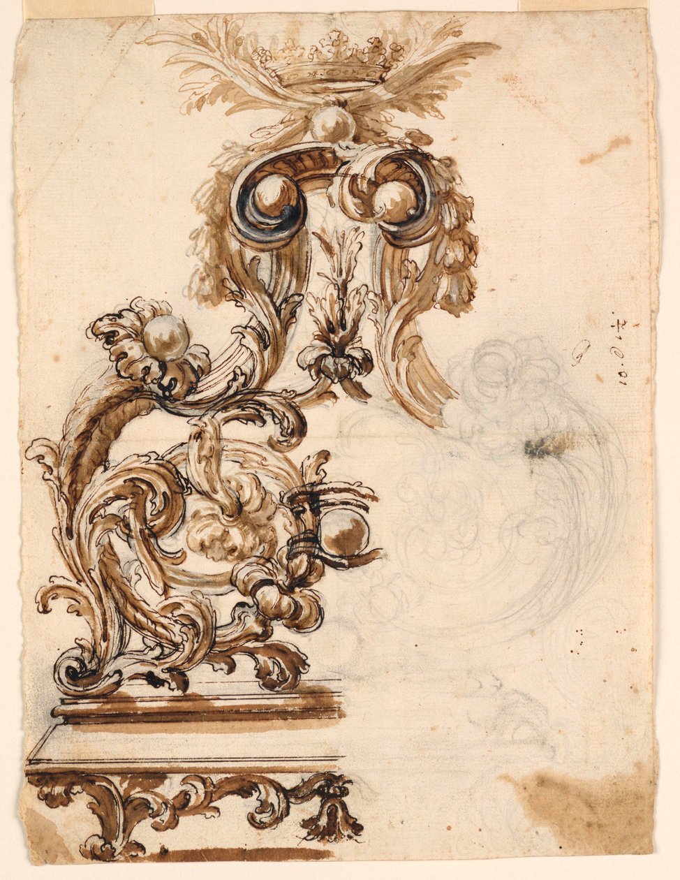Ritning, Förslag till ornament i förgylld brons, 1680-1700 av Giovanni Battista Foggini