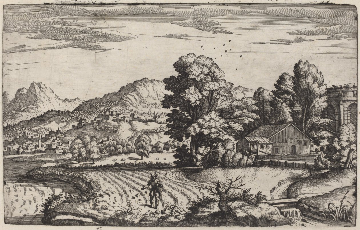 Bergigt landskap med liknelsen om såmannen av Giovanni Battista Fontana