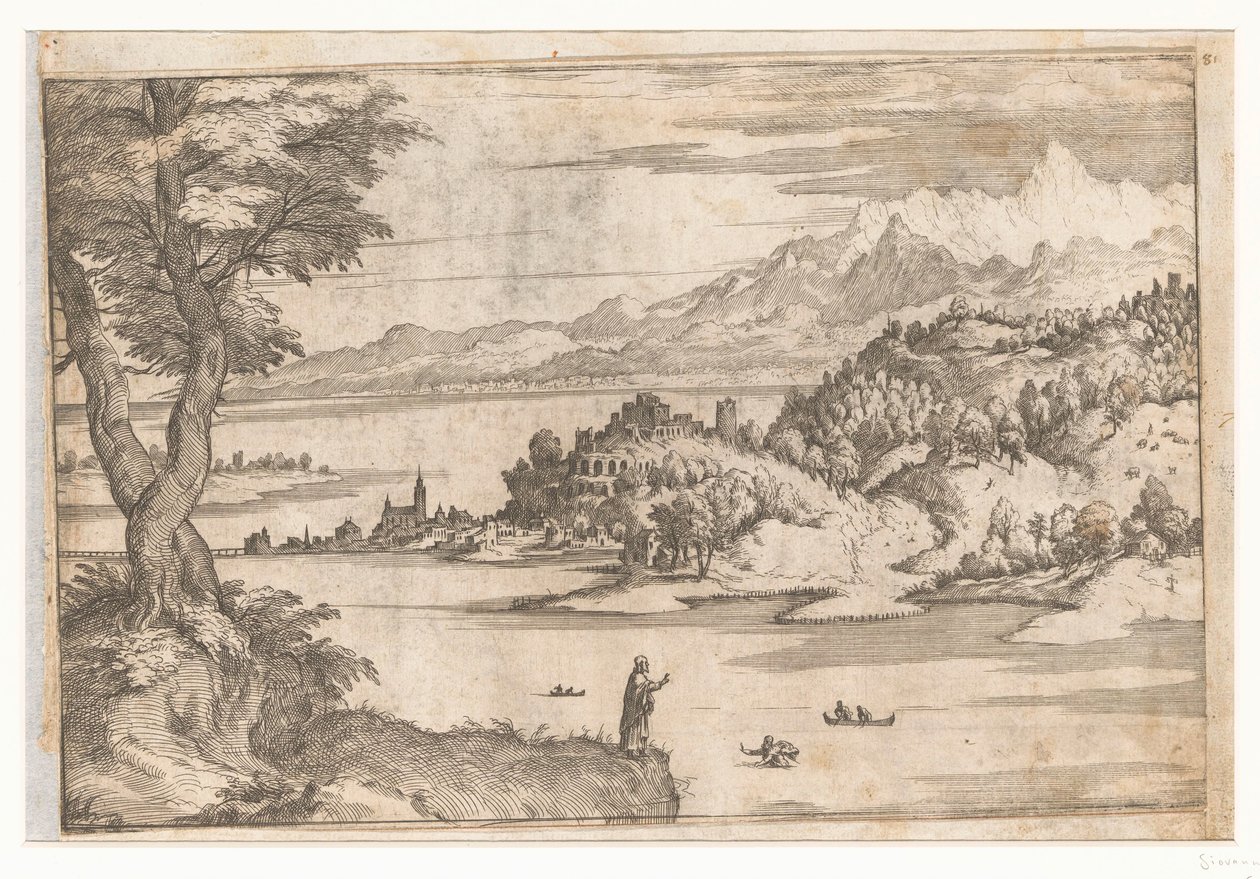 Peter går på vattnet Landskap med scener ur Kristi liv (serietitel) av Giovanni Battista Fontana