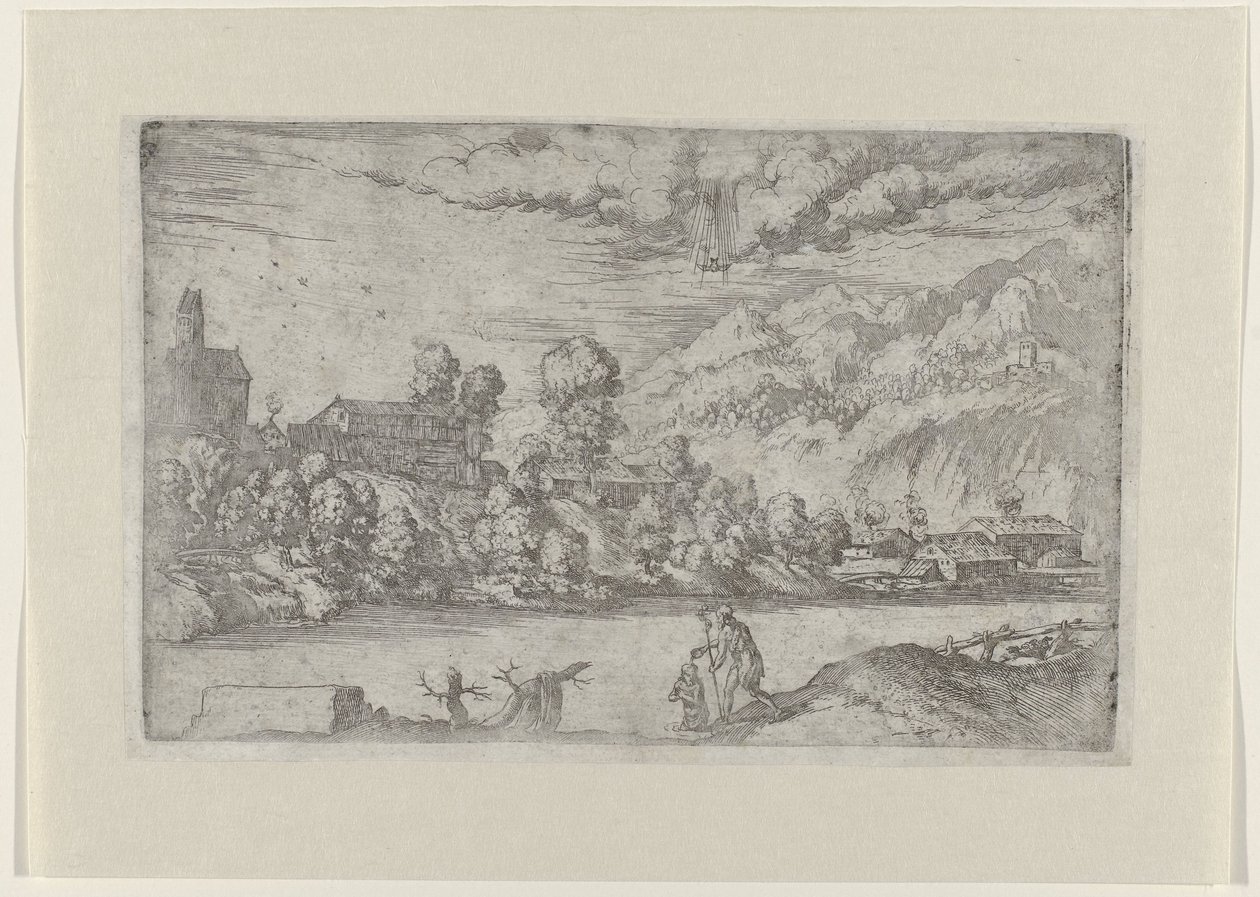 Flodlandskap med Kristi dop (titel på objekt) Landskap med scener ur Kristi liv (serietitel) av Giovanni Battista Fontana