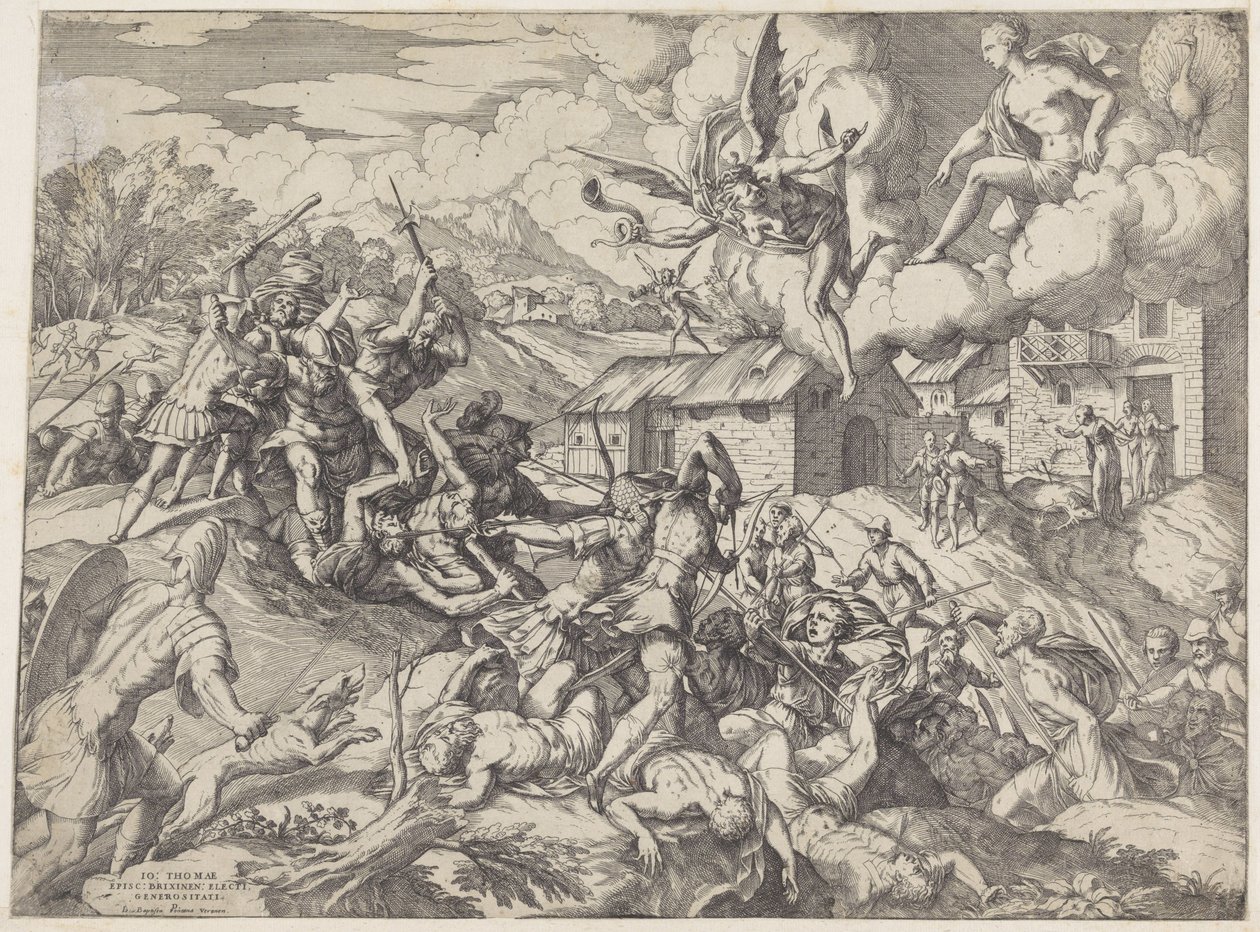 Soldater från Aeneas slåss mot tjänare till kung Latinus av Giovanni Battista Fontana