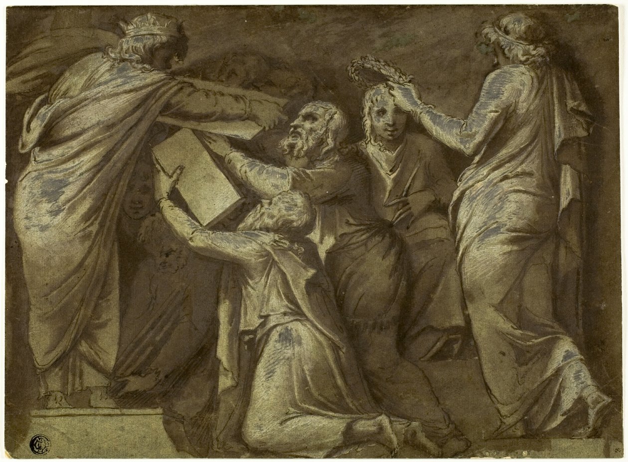 Numa Pompilius ger lagarna till romarna av Giovanni Battista Galestruzzi