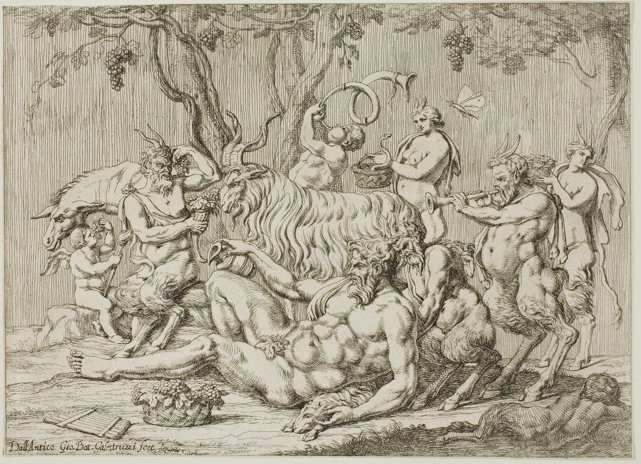 Silenus liggande med getter och satyrer av Giovanni Battista Galestruzzi