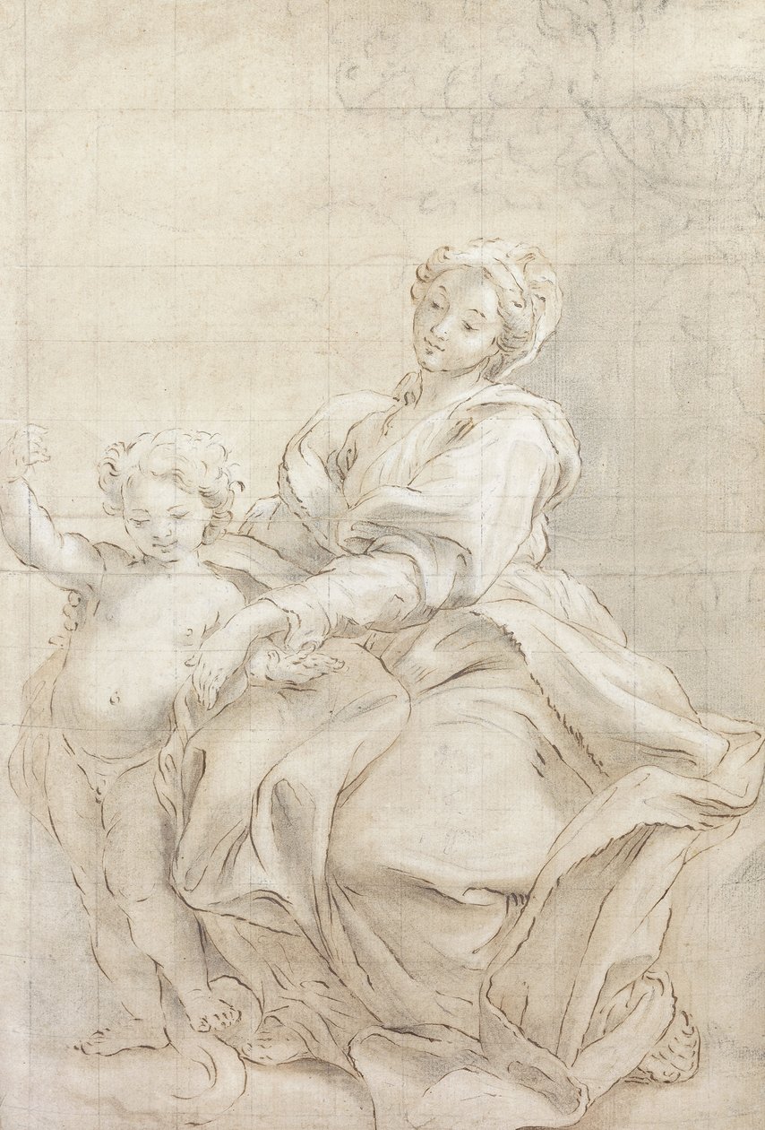 Jungfrun och barnet nära en bassäng; Jungfrun och barnet nära en bassäng, av Giovanni Battista Gaulli