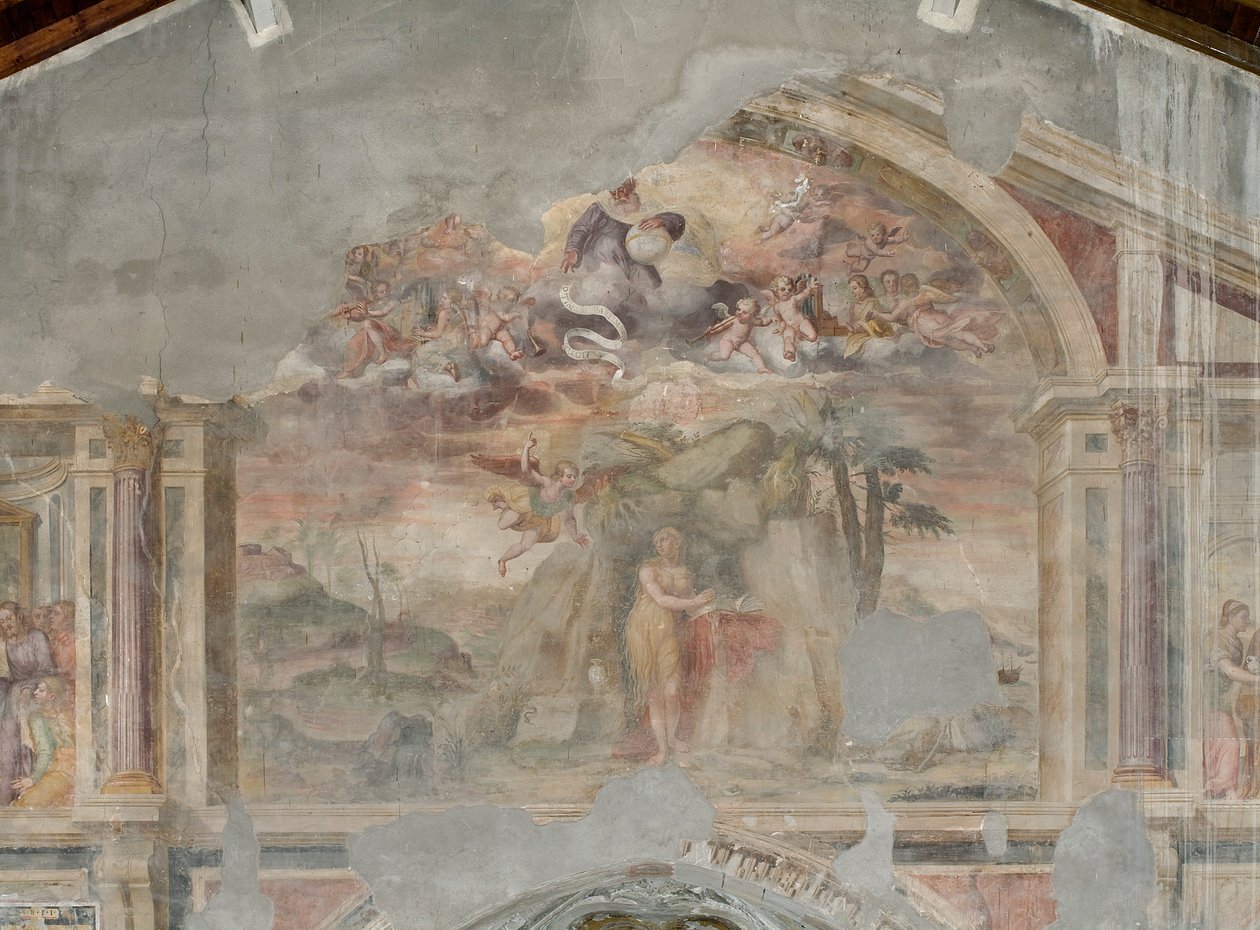 Maria Magdalena i öknen, detalj av 3496121 (fresk) av Giovanni Battista Guerinoni