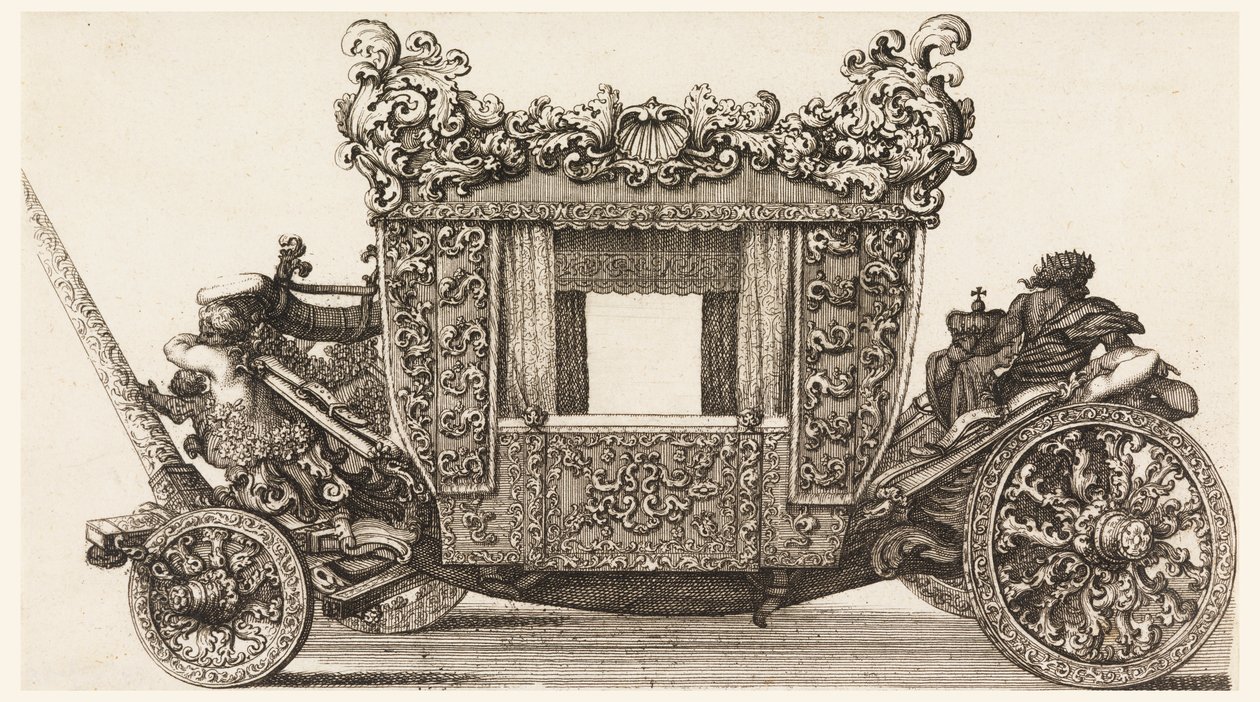 Sidovy av Lord Castelmaines första vagn (1686) Byggd 1686 av Andrea Cornely efter Ciro Ferri, 1687-1700 av Giovanni Battista Lenardi