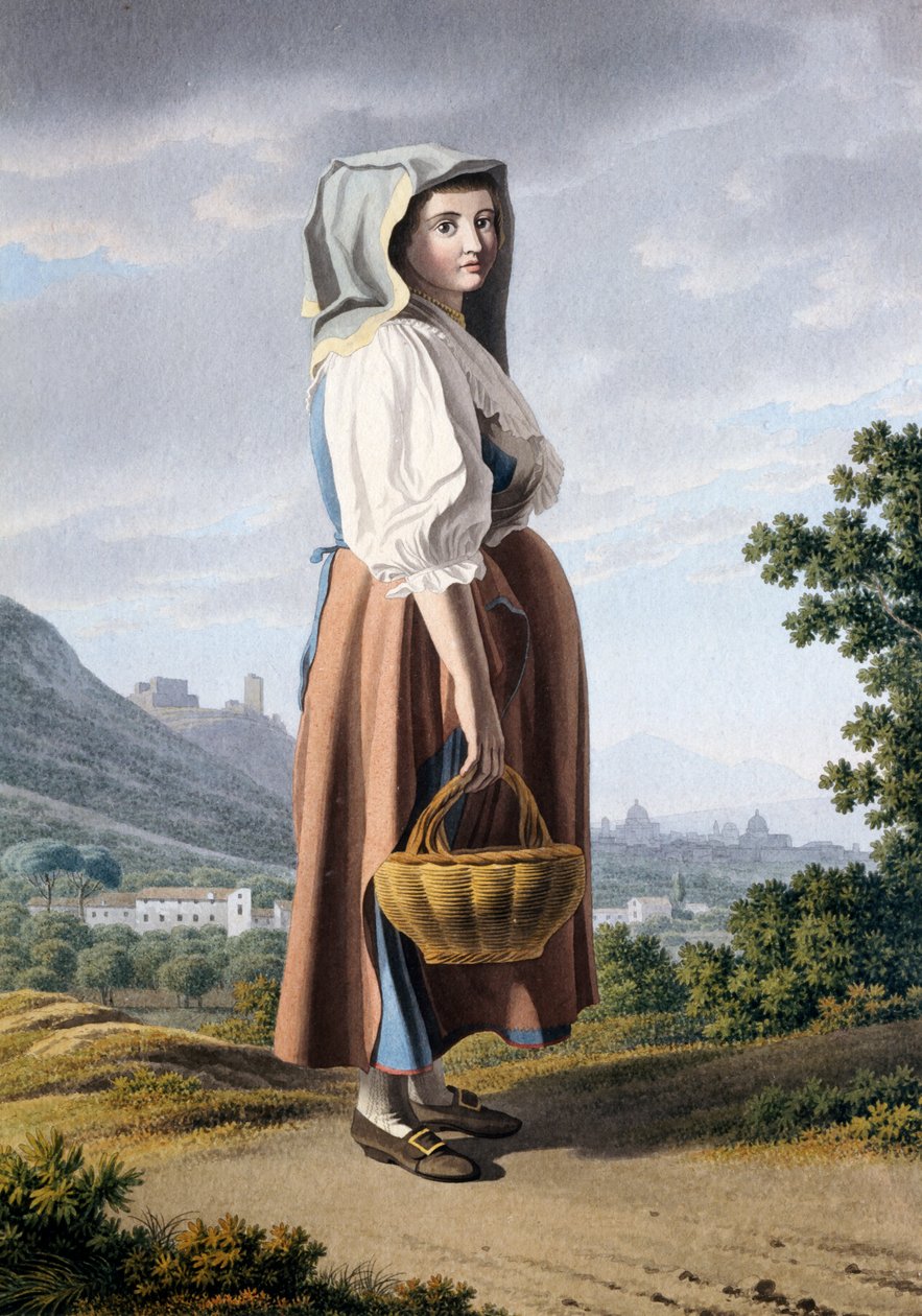 Bonde i bakgrunden av Maddaloni, av Giovan Battista Lusieri (ca 1755-1821), akvarell på papper 32x23 cm, Italien av Giovanni Battista Lusieri