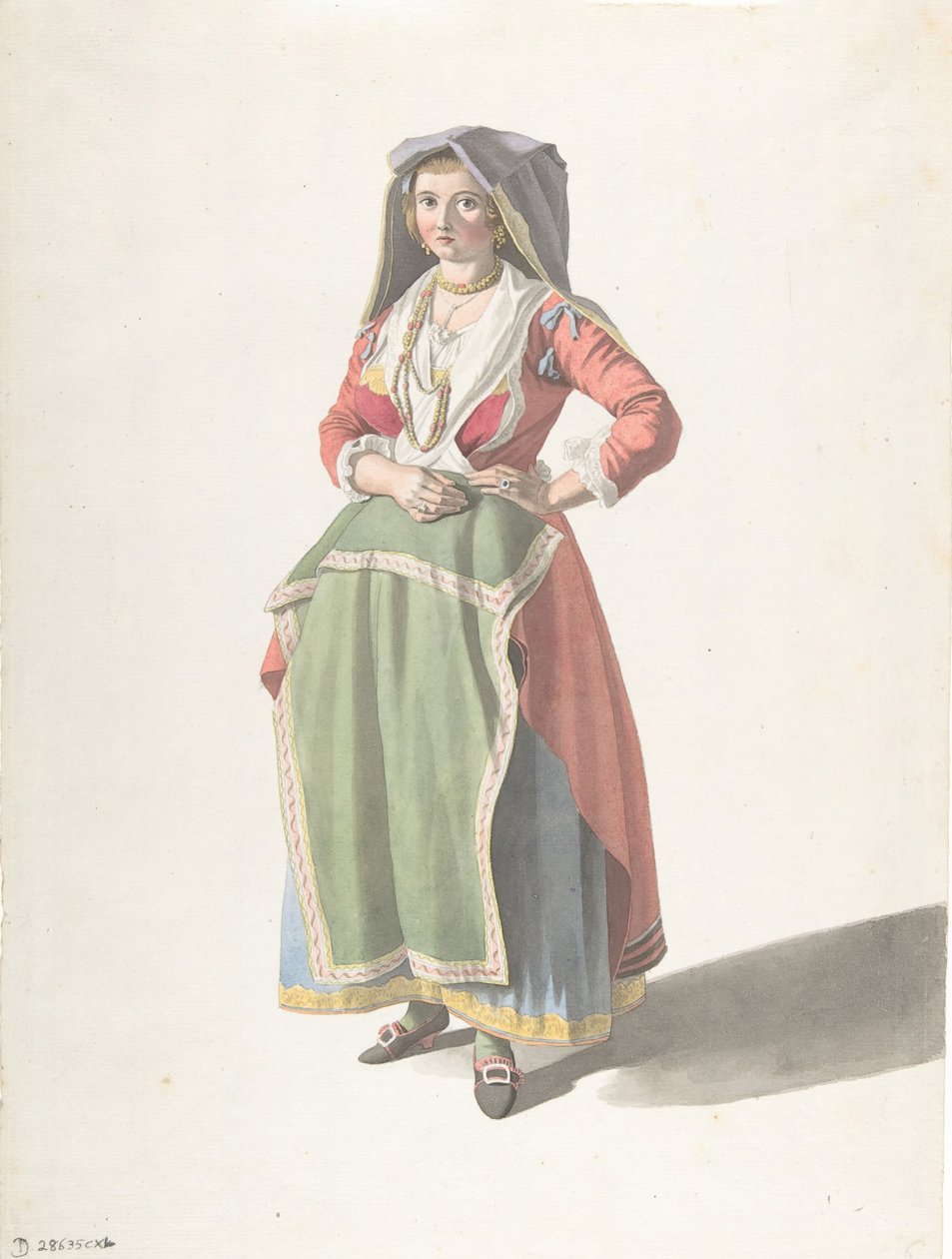 Ung kvinna som står i traditionell napolitansk klänning, ca. 1775-1821. av Giovanni Battista Lusieri