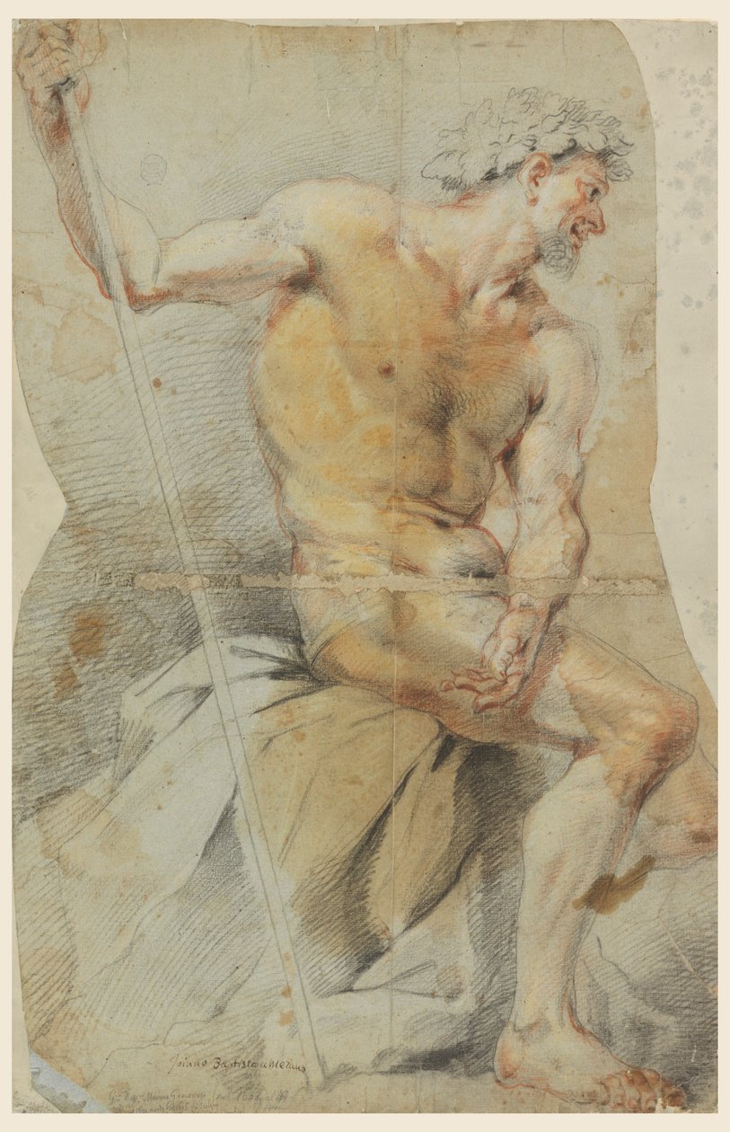 Studie av en naken äldre man, Bacchus eller en av hans följeslagare av Giovanni Battista Merano