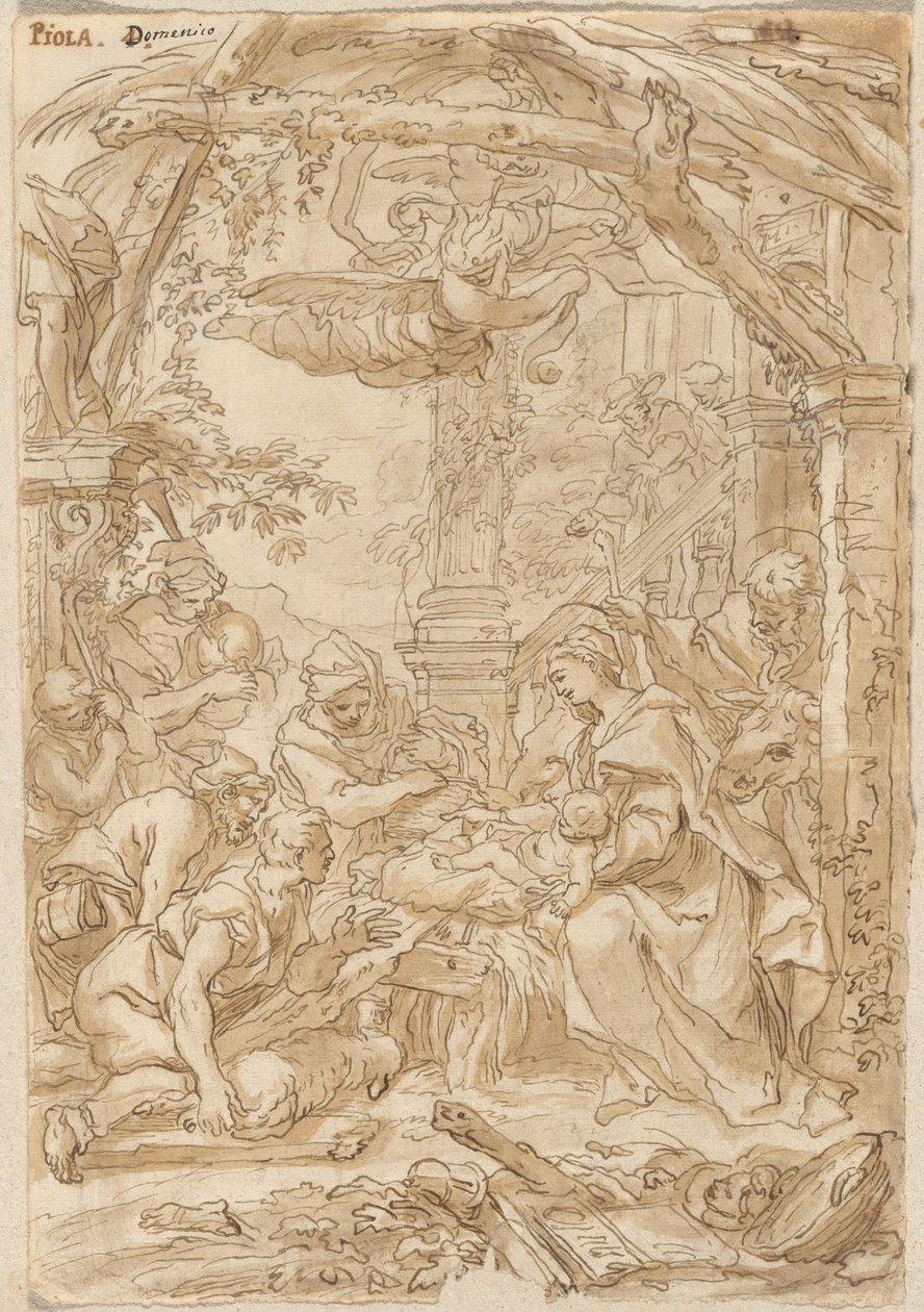 Herdarnas tillbedjan, ca 1680-1690 (teckning med penna och bläck) av Giovanni Battista Merano