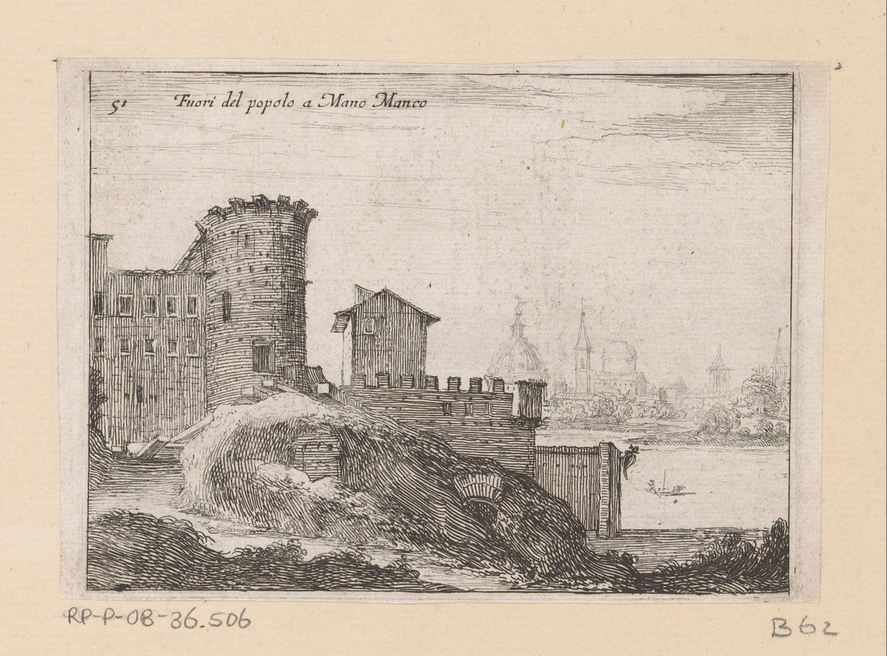 Byggverk i Rom, nära Porta del Popolo Av folket en Mano Manco (titel på objekt) Gezichten op Rome (serietitel) Några vyer och perspektiv på obebodda platser i Rom (serietitel) av Giovanni Battista Mercati