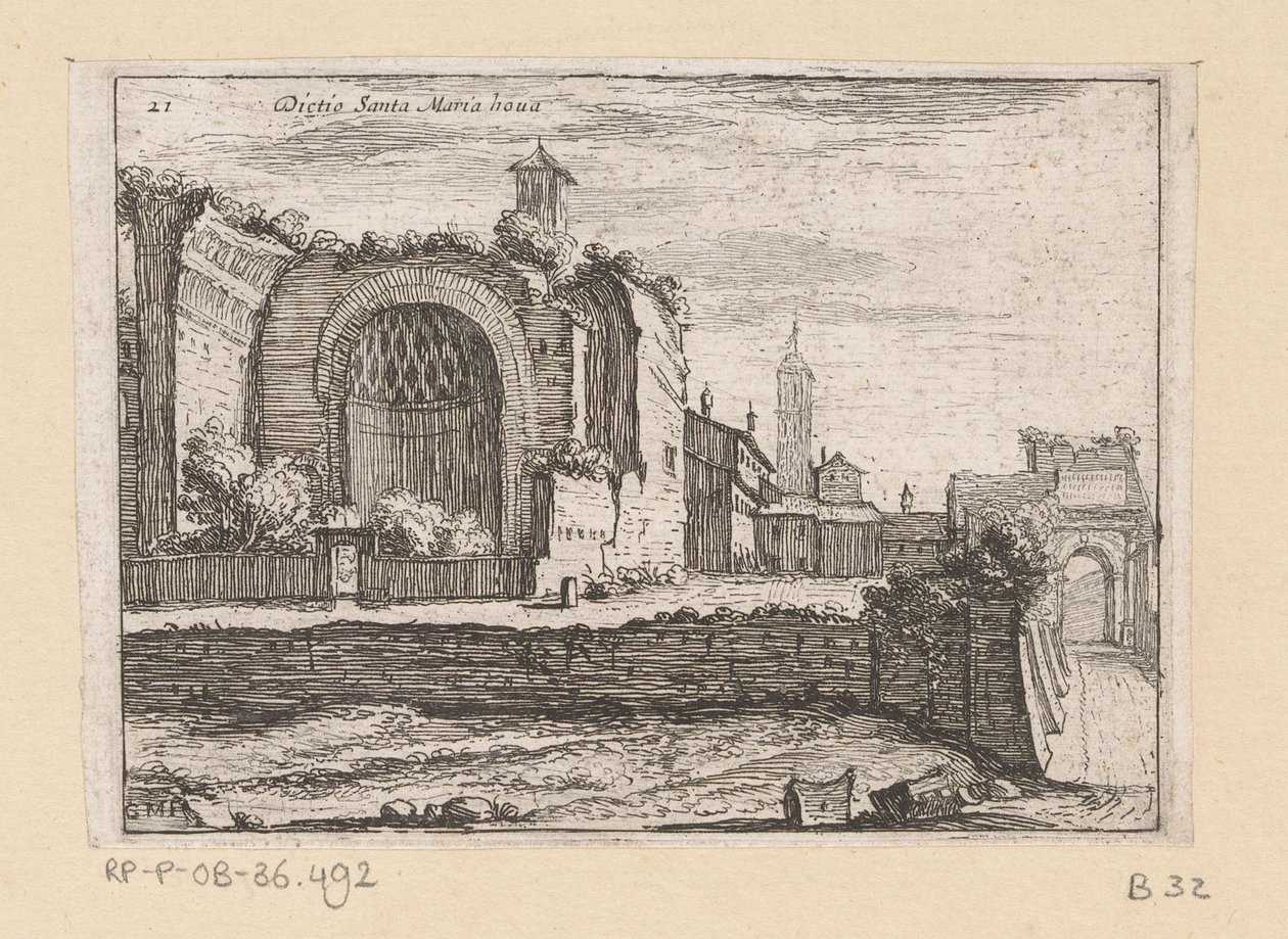 Resten van de Tempel van Venus en Roma i Rom Bakom Santa Maria nova (titel på objekt) Gezichten op Rome (serietitel) Några vyer och perspektiv på obebodda platser i Rom (serietitel) av Giovanni Battista Mercati