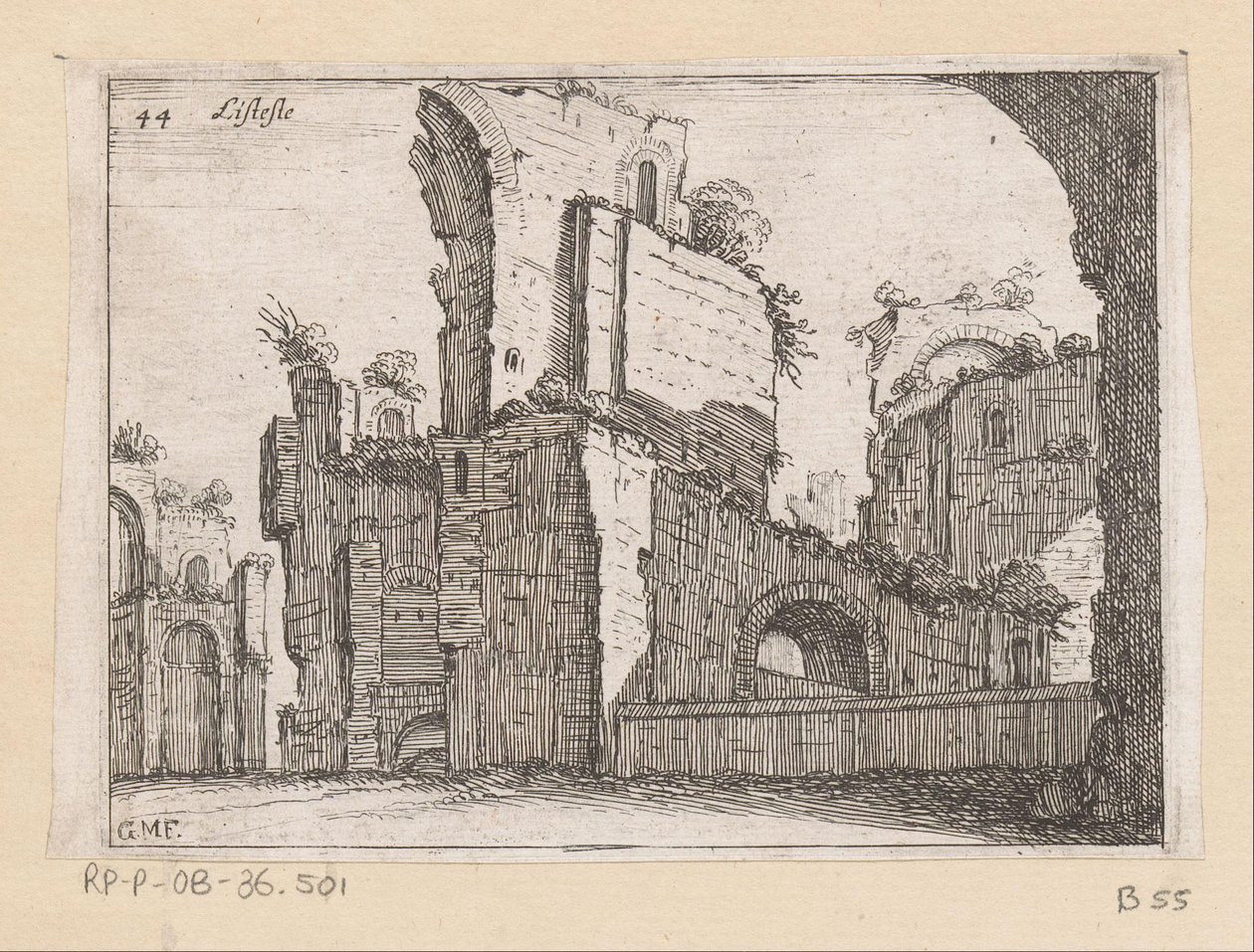 Rester av Caracalla-baden i Rom Listesso (titel på objekt) Utsikt över Rom (serietitel) Alcune vedute et prospettive di luoghi dishabitati di Roma (serietitel) av Giovanni Battista Mercati