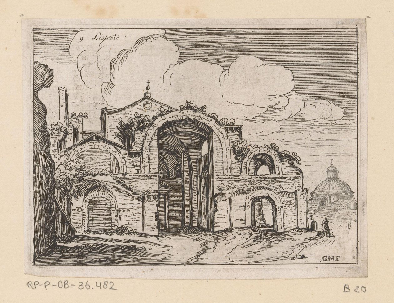 Rester av Diocletianus bad i Rom Listesse (titel på objekt) Utsikt över Rom (serietitel) Alcune vedute et prospettive di luoghi dishabitati di Roma (serietitel) av Giovanni Battista Mercati