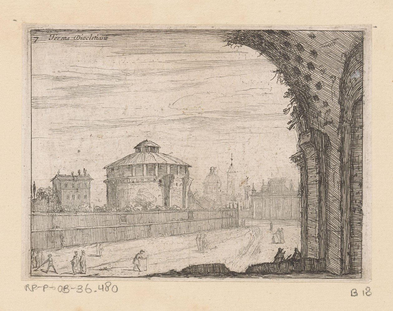 Rester av Diocletianus bad i Rom Terma Diocletiane (titel på objekt) Utsikt över Rom (serietitel) Alcune vedute et prospettive di luoghi dishabitati di Roma (serietitel) av Giovanni Battista Mercati