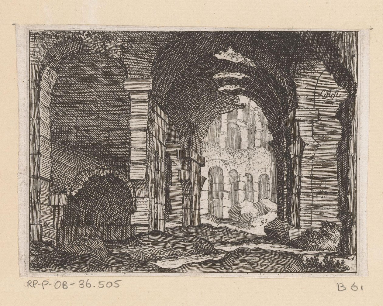 Rester av Colosseum i Rom Listesso (titel på objekt) Utsikt över Rom (serietitel) Alcune vedute et prospettive di luoghi dishabitati di Roma (serietitel) av Giovanni Battista Mercati