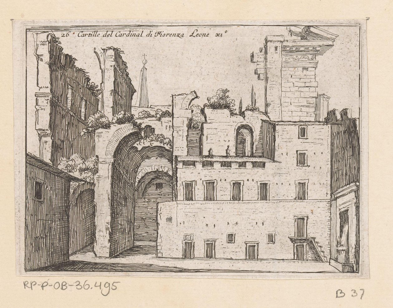 Resten van het Serapeum te Rom Kartill av kardinal di Fiorenza Leone XI (titel på objekt) Gezichten op Rome (serietitel) Några vyer och perspektiv på obebodda platser i Rom (serietitel) av Giovanni Battista Mercati