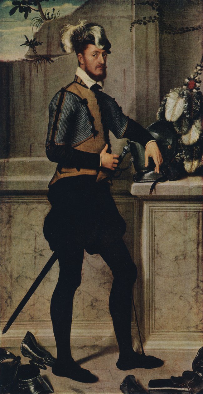 En riddare med sin tornerhjälm, 1554-1558, 1936 av Giovanni Battista Moroni