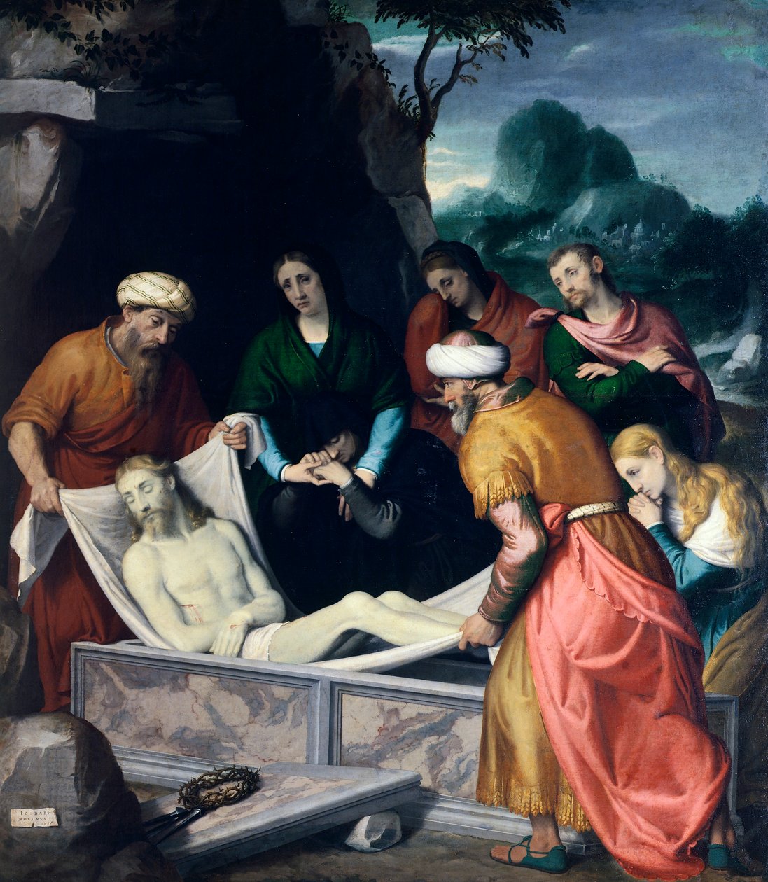 Kristi nedläggande i graven, av Giovanni Battista Moroni (ca 1525-1578), olja på duk av Giovanni Battista Moroni