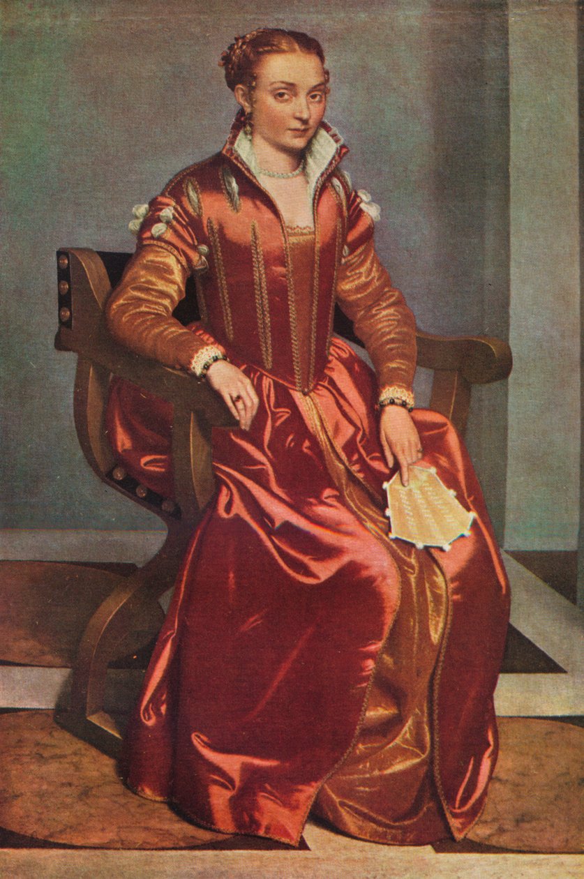 Porträtt av en dam La Dama i Rosso, c1556-60 av Giovanni Battista Moroni