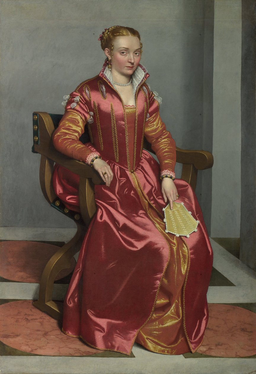 Porträtt av en dam La Dama i Rosso, ca. 1560 av Giovanni Battista Moroni