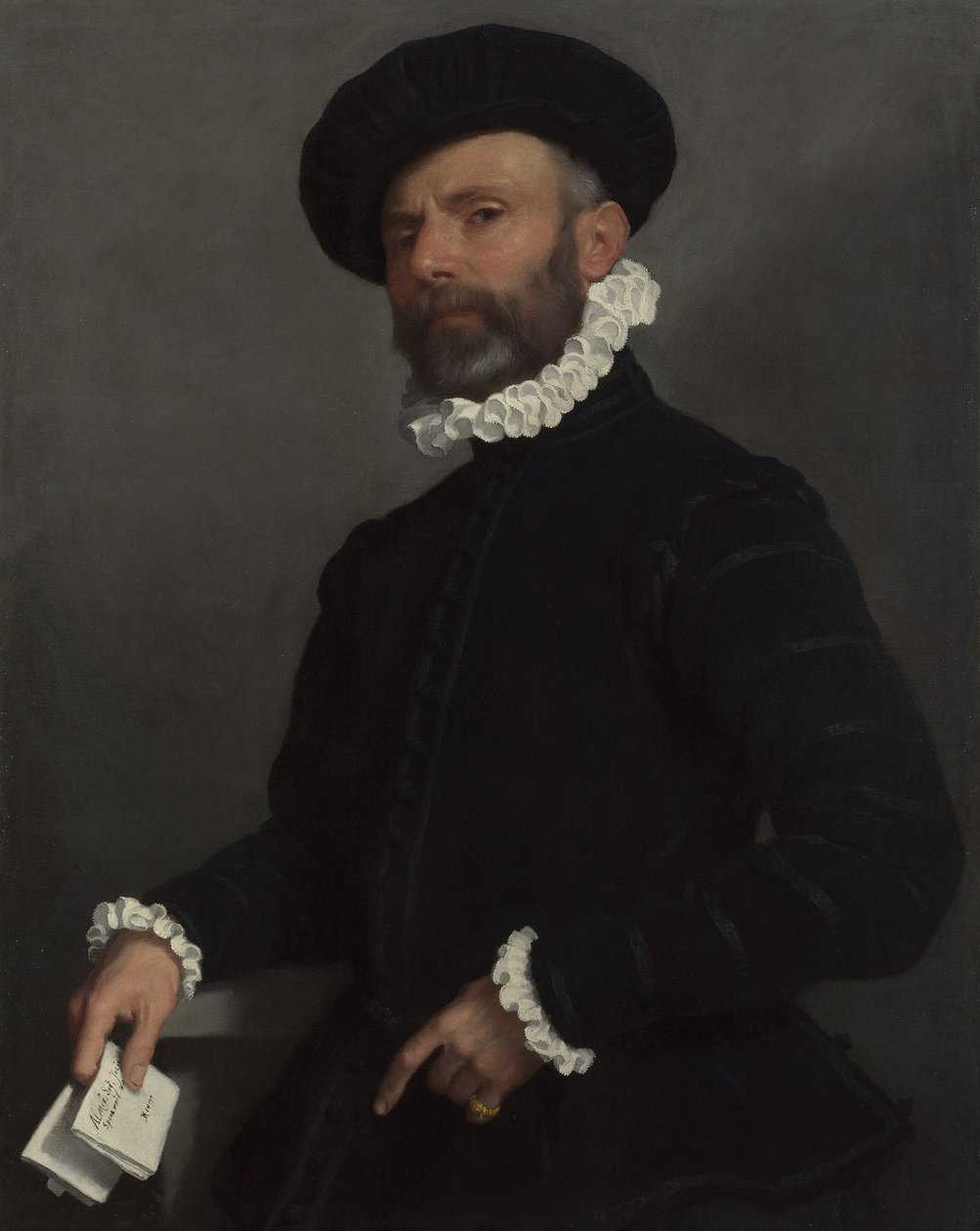 Porträtt av en man som håller ett brev av Giovanni Battista Moroni