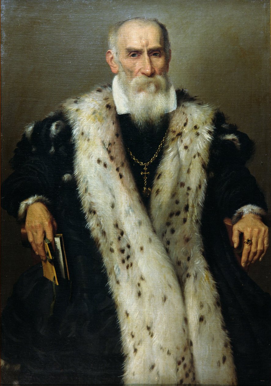 Porträtt av en man, möjligen Gian Gerolamo Albani (f.1509), Generale Collaterale i den venetianska republiken, i uniform av en officer från de territoriella hjälptrupperna av Giovanni Battista Moroni