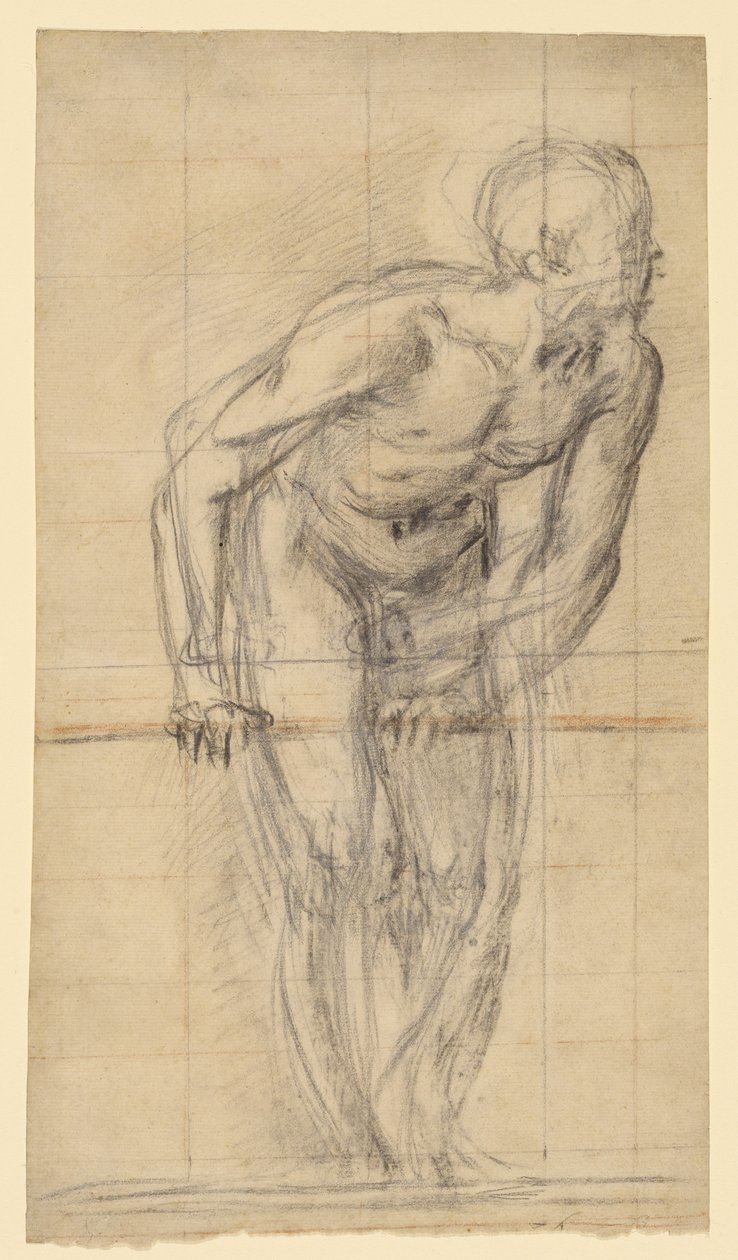 En stående manlig nakenbild (recto); En stående manlig nakenbild (verso) av Giovanni Battista Naldini