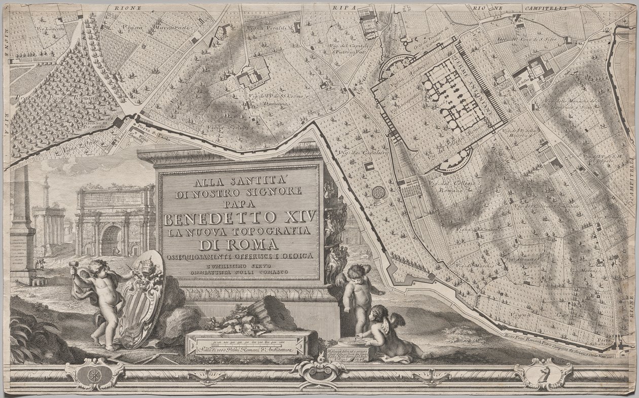 Ny karta över Rom som presenterades av Giambattista Nolli under året MDCCXLVII, känd som La Pianta Grande di Roma av Giovanni Battista Nolli