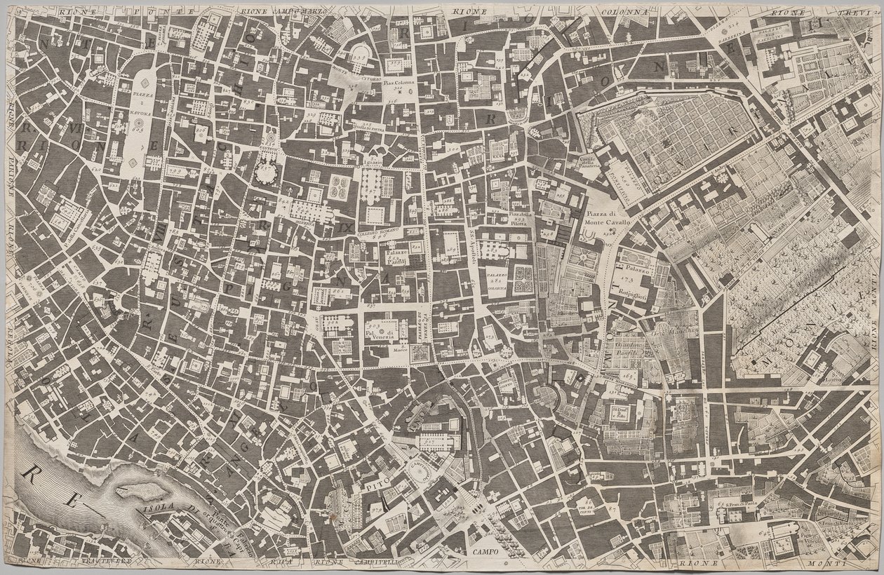Ny karta över Rom som presenterades av Giambattista Nolli under året MDCCXLVII, känd som La Pianta Grande di Roma av Giovanni Battista Nolli