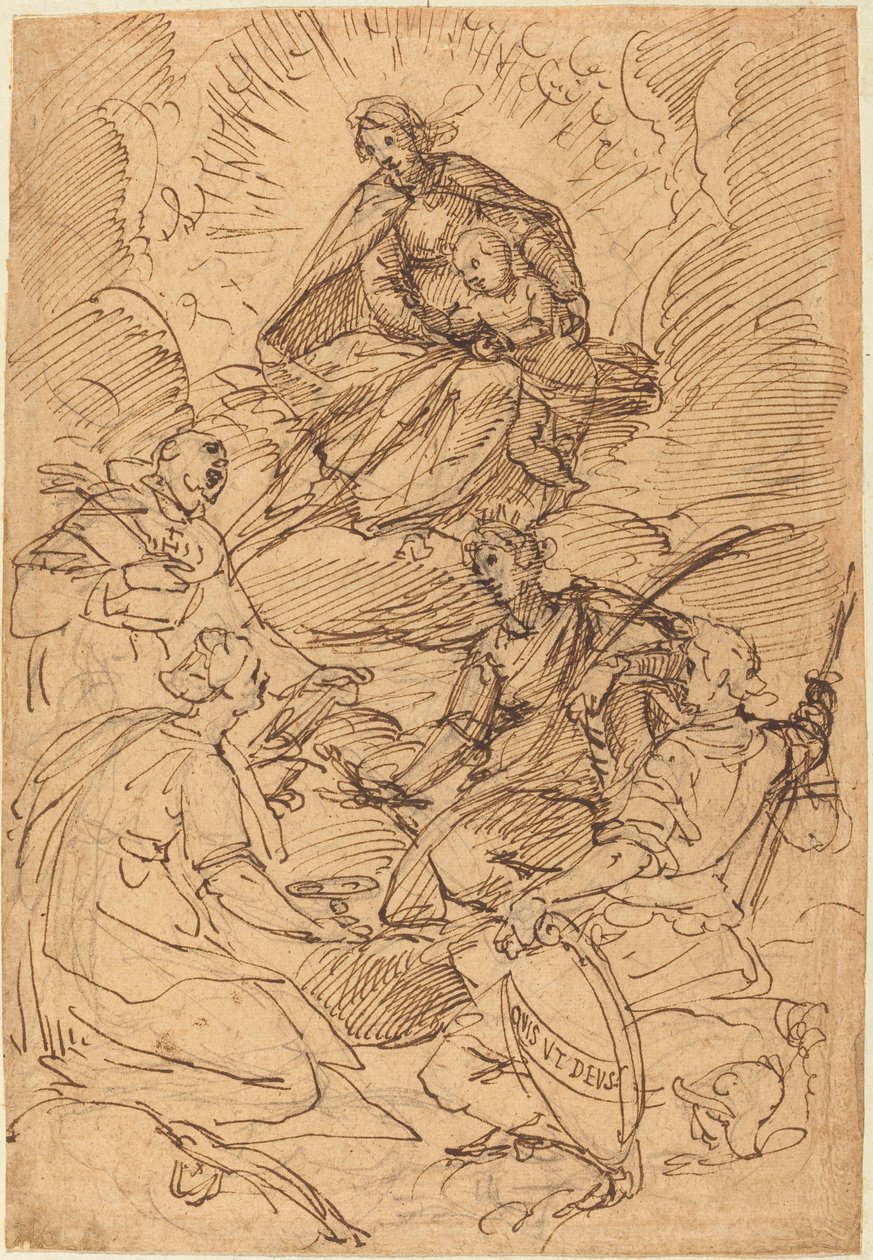 Madonnan och barnet i ära älskad av heliga av Giovanni Battista Paggi