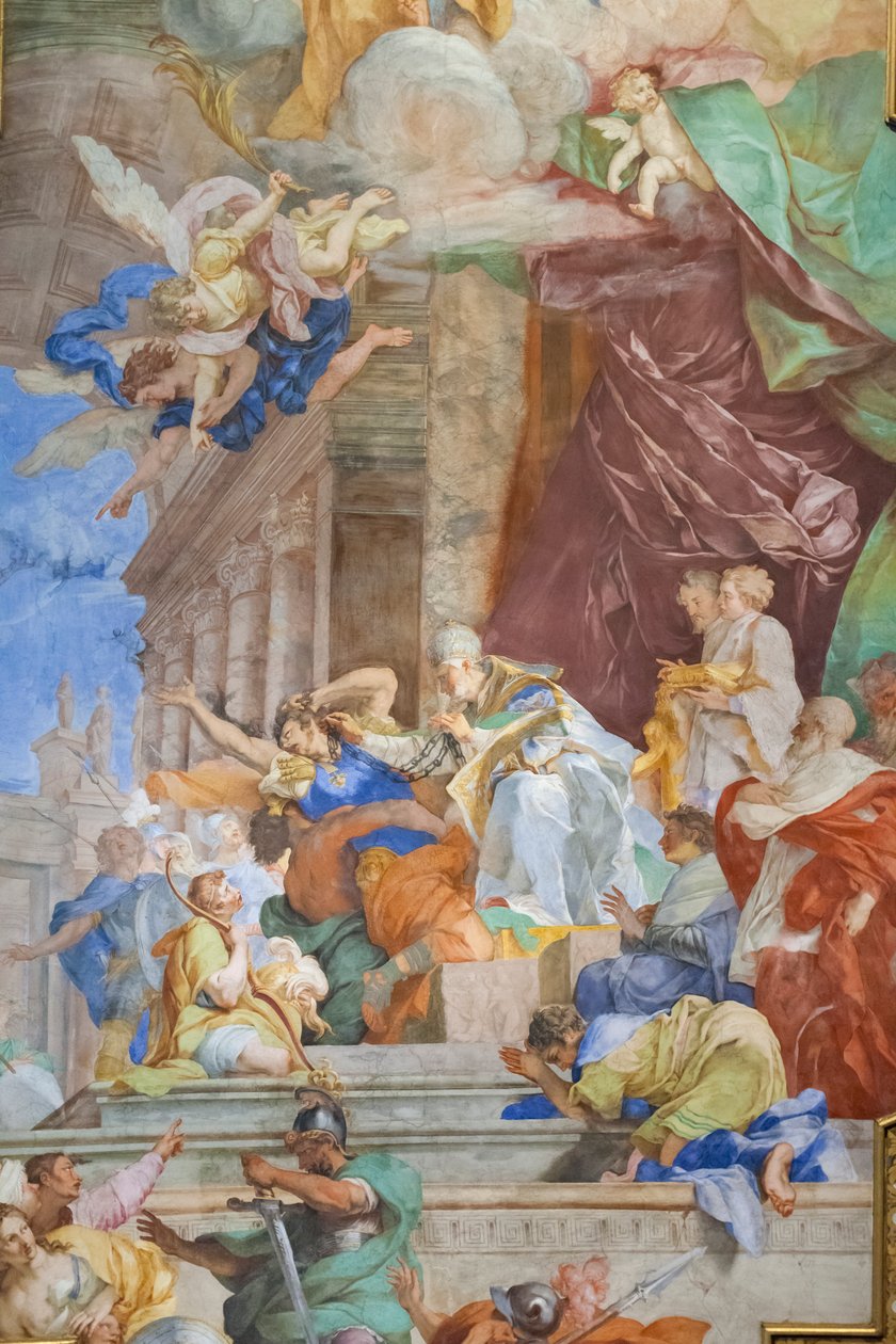 Miraklet med kedjorna i mitten av kassan, detalj av Giovanni Battista Parodi