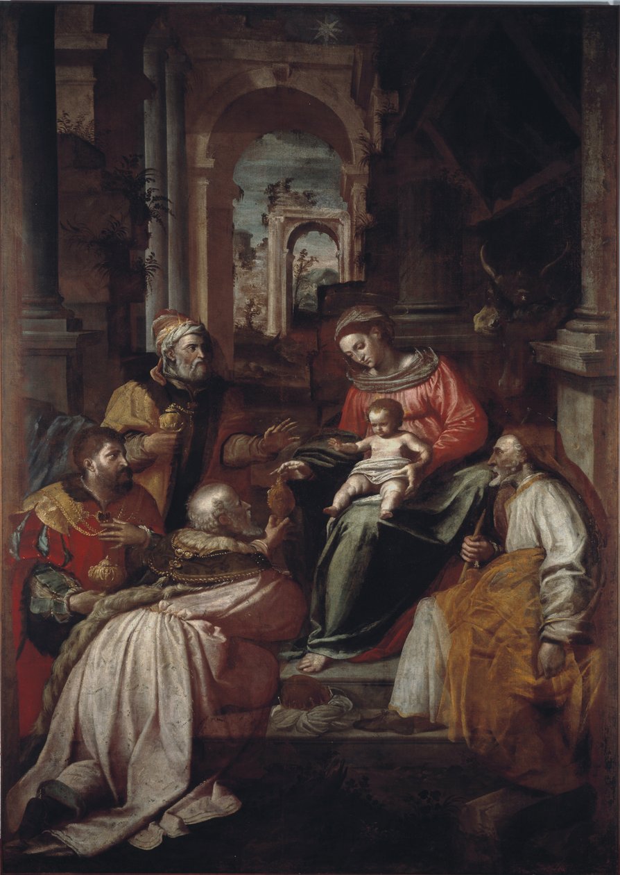Tillbedjan av männen Målning av Giovanni Battista Perolli (1500-talet) 1567 Genes, Museo Diocesano av Giovanni Battista Perolli