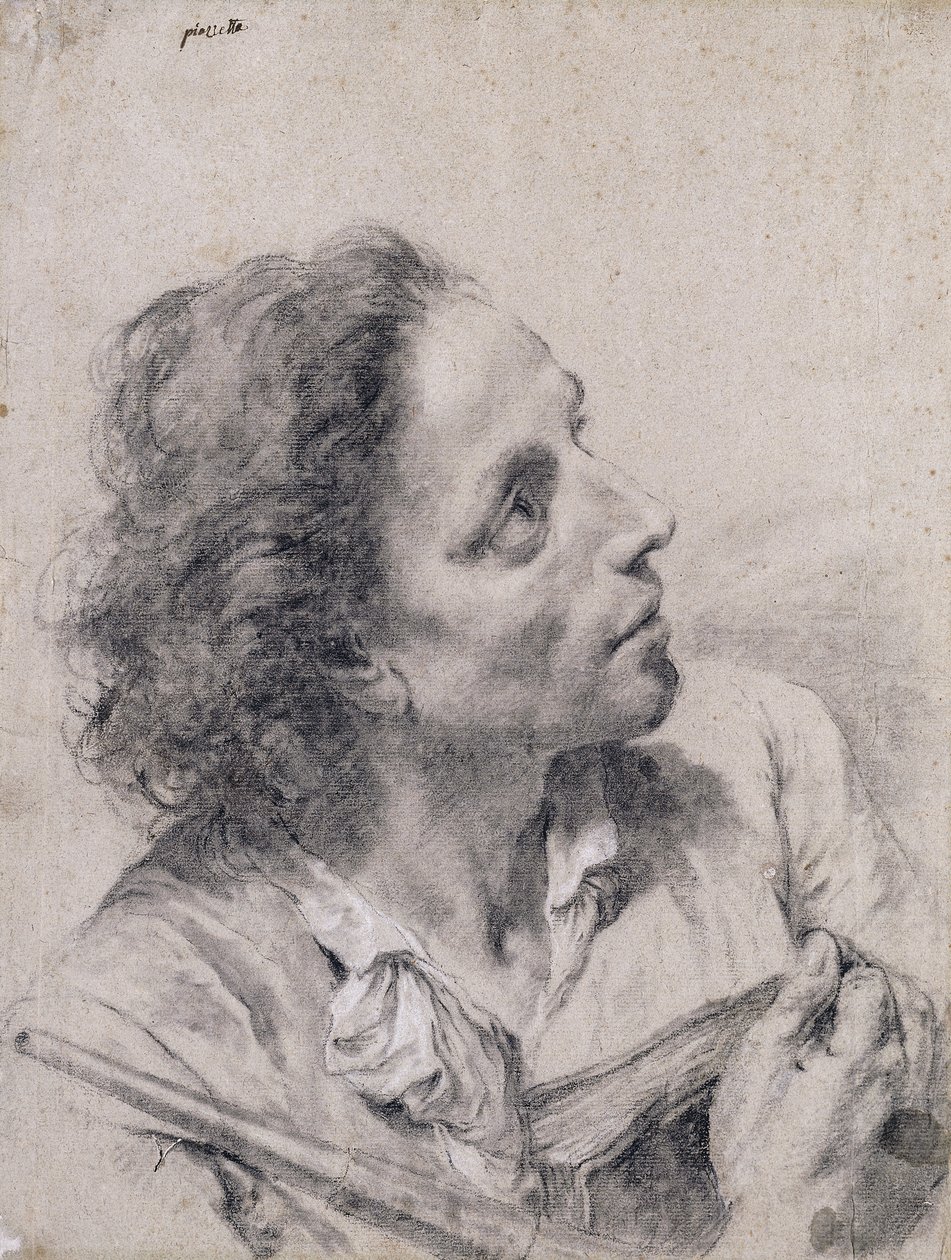 En astronom som håller en bok och ett teleskop och tittar upp till höger, av Giovanni Battista Piazzetta