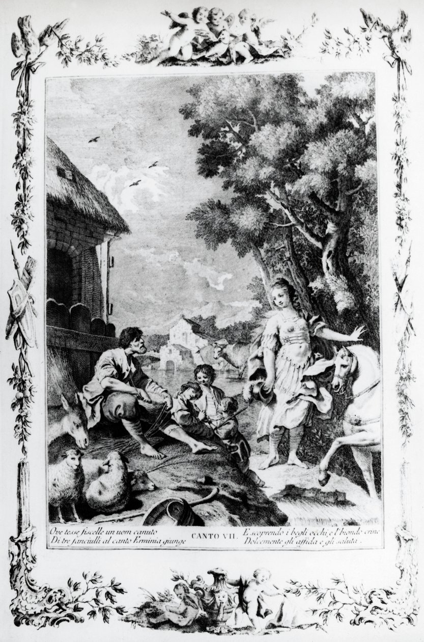 Erminia hälsas av herde, canto VII, Jerusalem levererad av Giovanni Battista Piazzetta