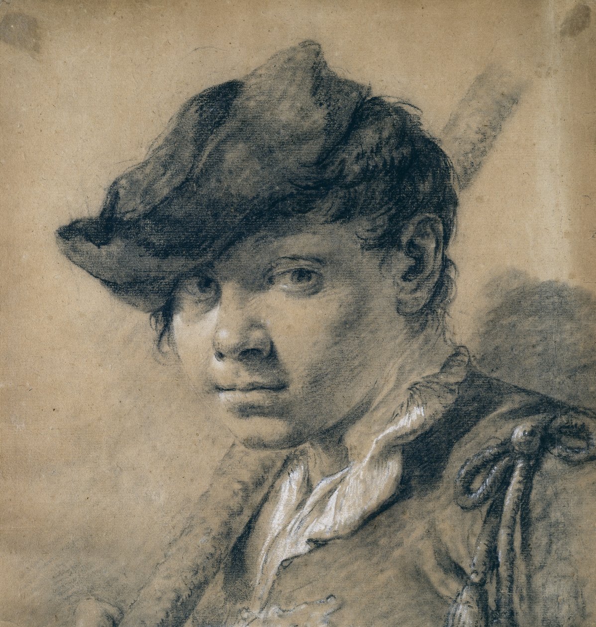Head of a Youth (svartvita krita på brunt papper) av Giovanni Battista Piazzetta