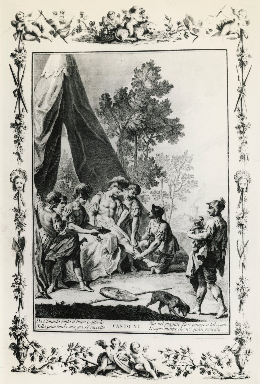 Jerusalem Delivered, canto XI illustration av Giovanni Battista Piazzetta (1683-1754) för dikt av Torquato Tasso (1544-1595), upplaga publicerad i Venedig 1745, Italien av Giovanni Battista Piazzetta