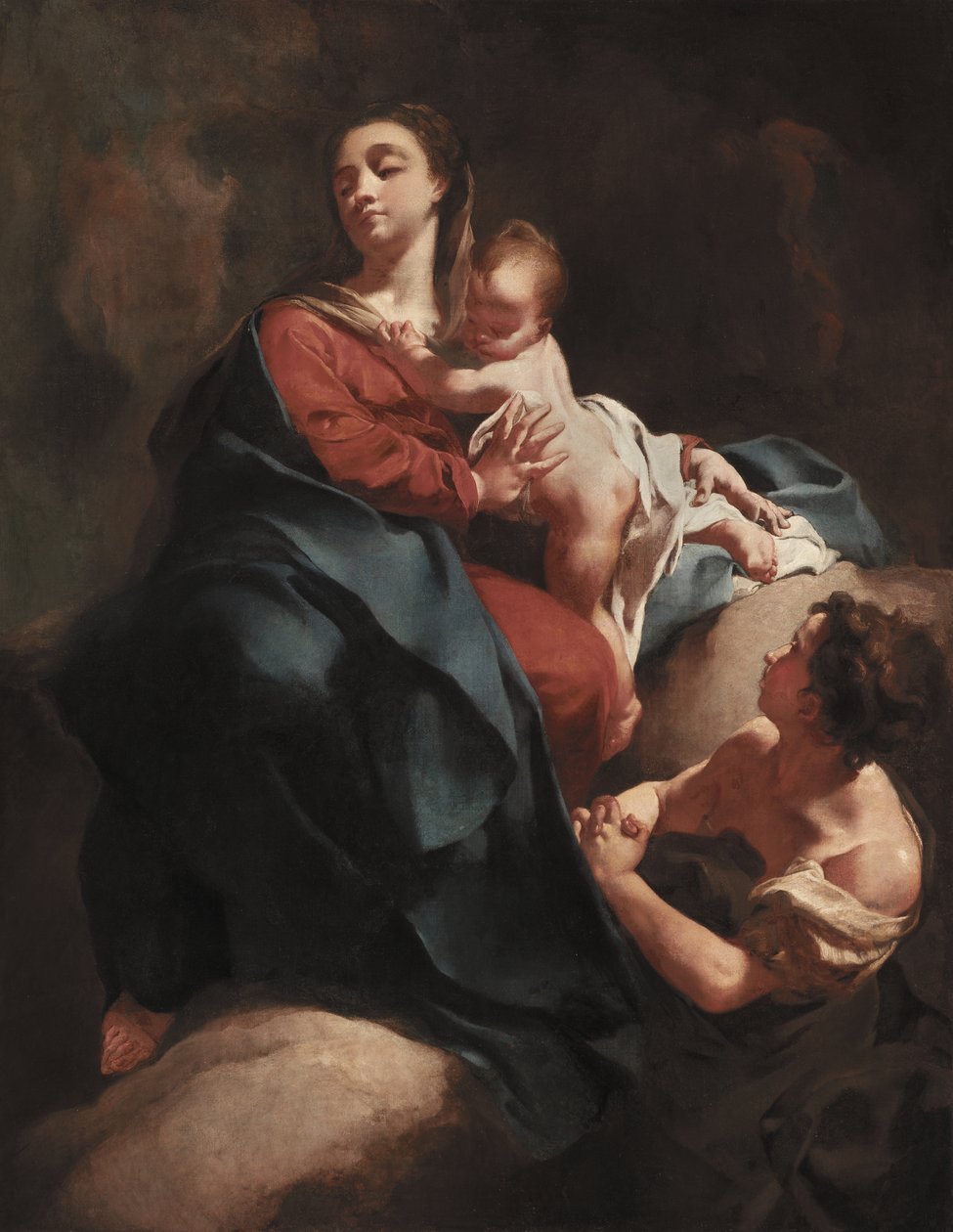 Madonna och barn med en beundrande figur, mellan 1715 och 1718 av Giovanni Battista Piazzetta