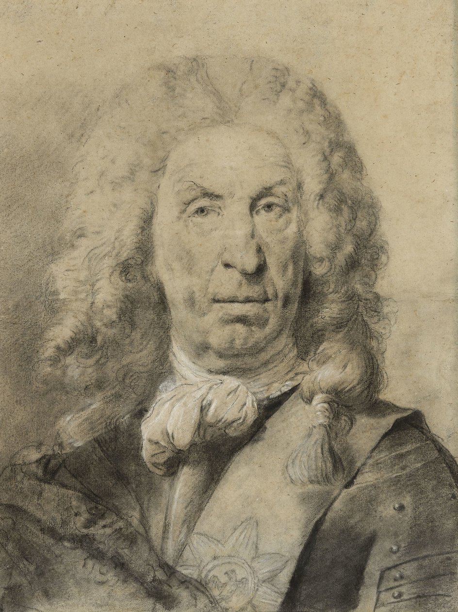 Porträtt av marskalk von der Schulenburg, ca 1735 (svartvit krita med kol på papper) av Giovanni Battista Piazzetta
