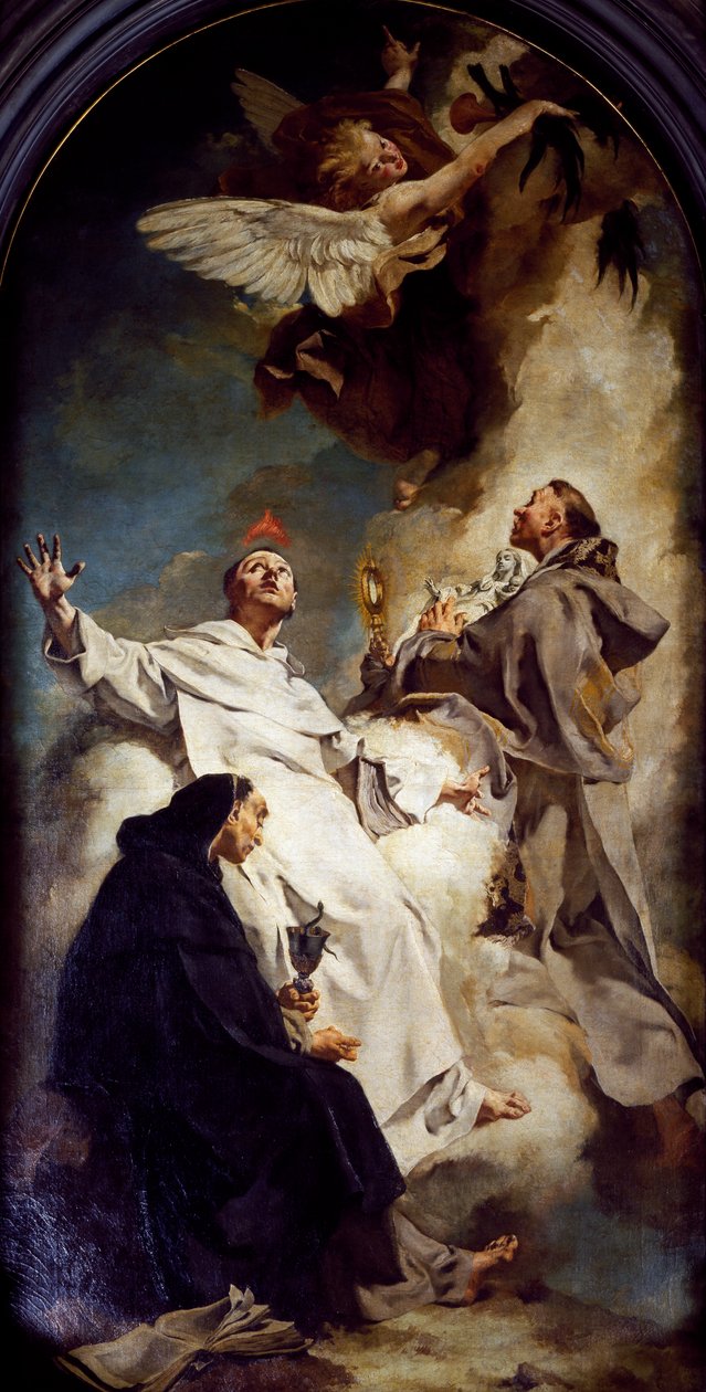 Saints Vincent, Hyacinth and Bertrand, av Giovanni Battista Piazzetta (1628-1754), Church of Jesuits or Saint Mary of Rosary, Venedig, Italien av Giovanni Battista Piazzetta