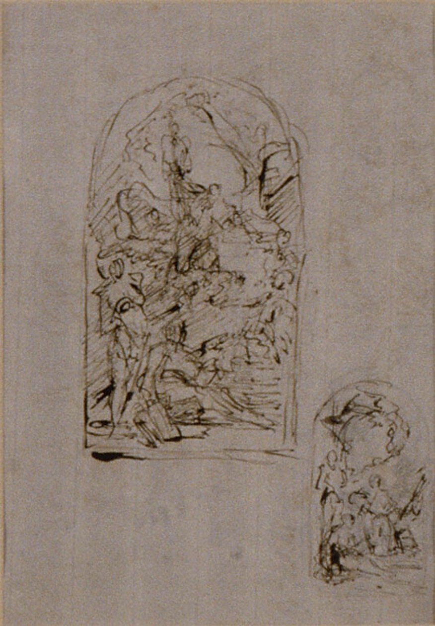 Skisser till ett altare med S:ta Margareta av Cortona, S:t Sebastian och S:t Roch (recto); Två skisser till ett altare (verso) av Giovanni Battista Piazzetta