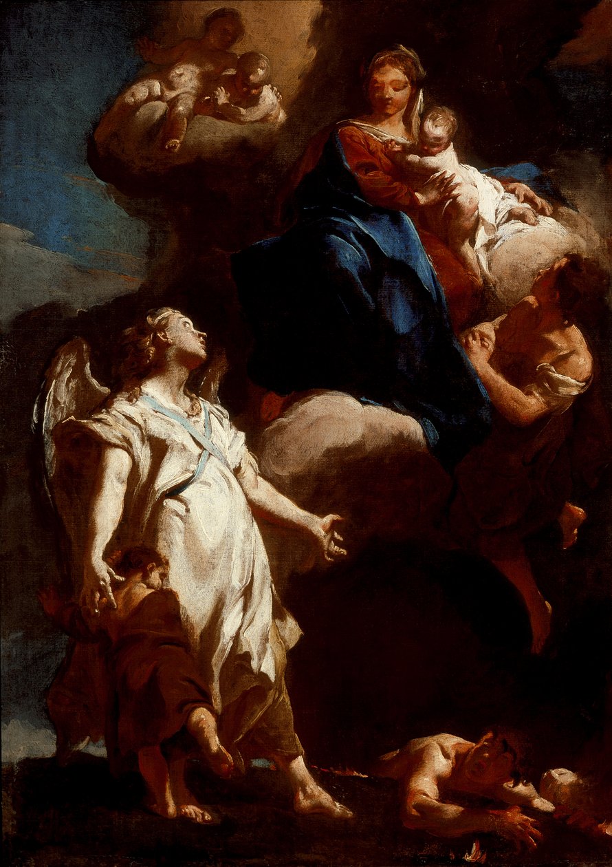 Jungfrun visar sig för skyddsängeln av Giovanni Battista Piazzetta