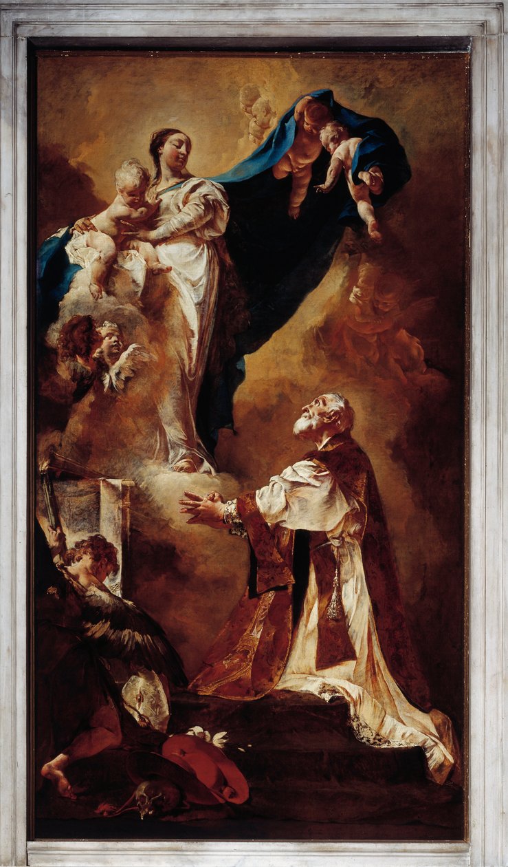Virgin visar sig för St Philip Neri (olja på duk av Giovanni Battista Piazzetta