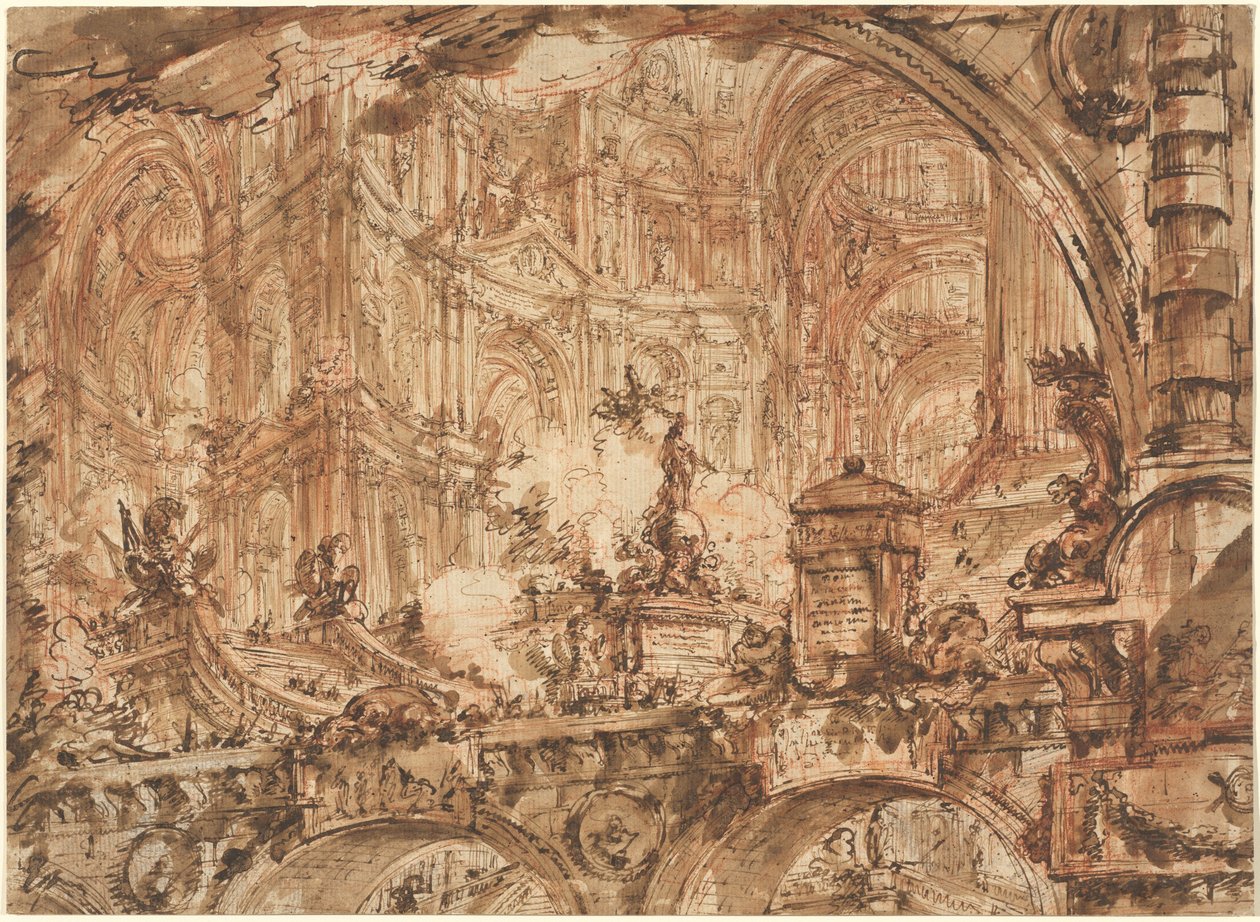En magnifik palatslig interiör av Giovanni Battista Piranesi
