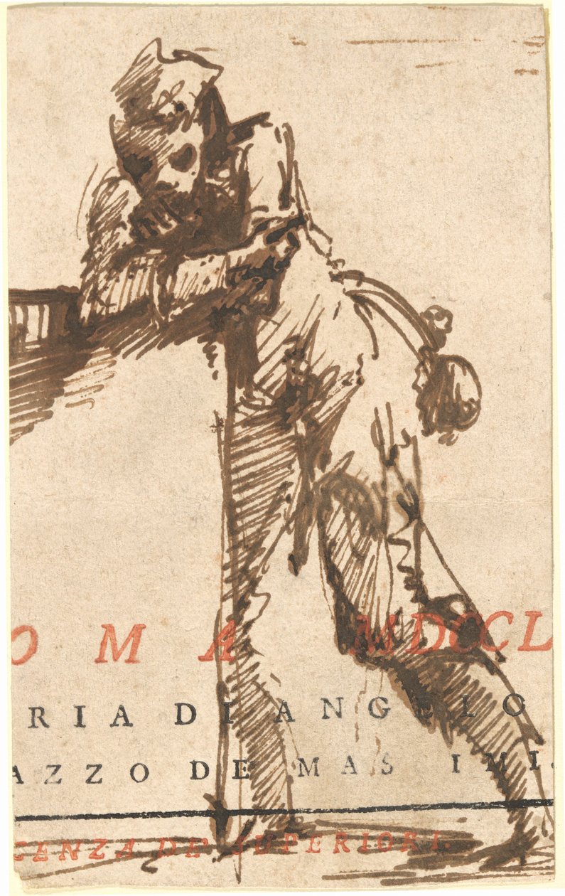 En man lutad mot en struktur av Giovanni Battista Piranesi