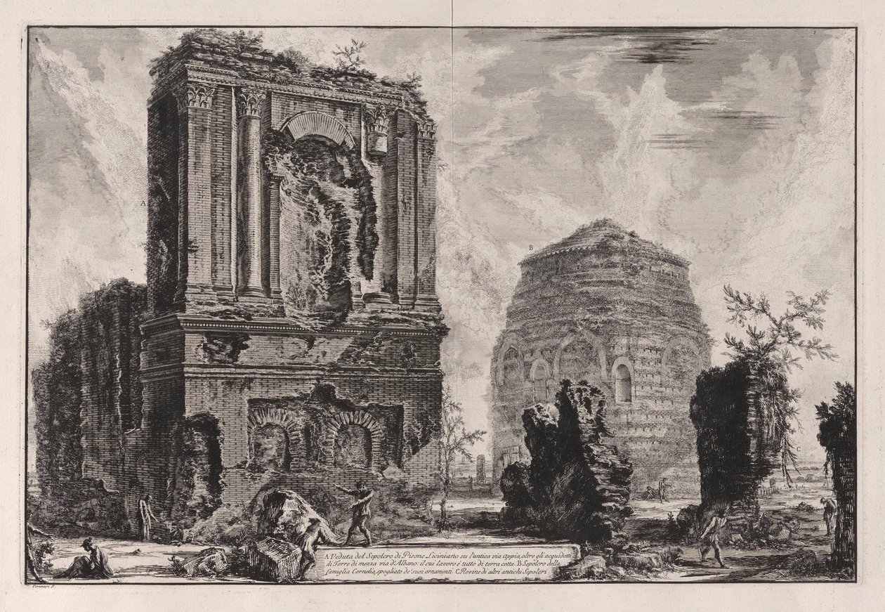 A. Utsikt över Pisone Licinianos grav på l av Giovanni Battista Piranesi