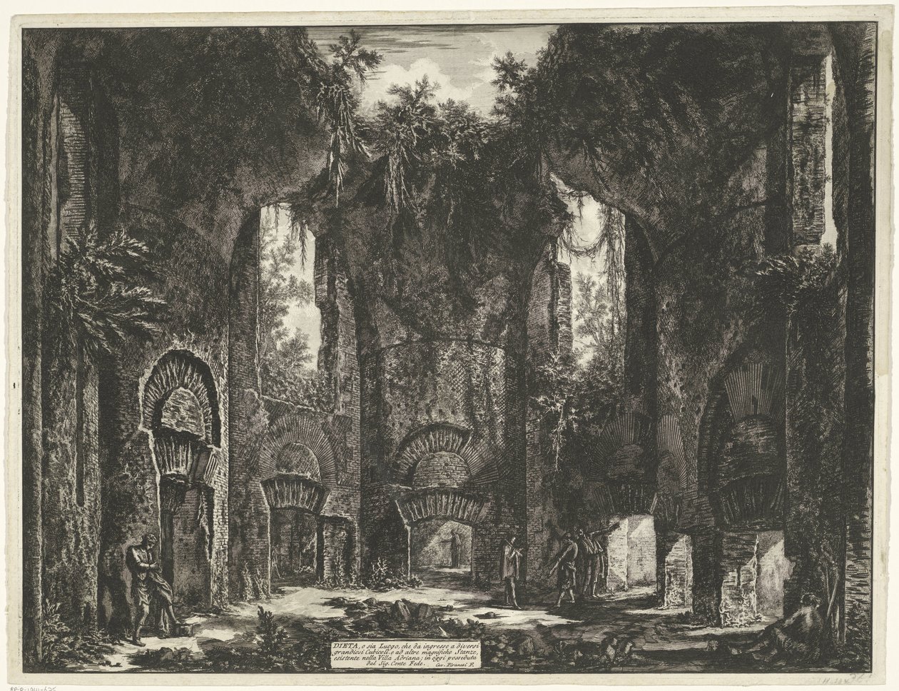 Akademien i de Villa Adriana t och Tivoli Diet, eller båda Plats som ger ingång till flera storslagna skåp, och till andra magnifika rum, som finns i Villa Adrian (...) (titel på objektet) Gezichten op Rome (serietitel) Vy över Rom tecknade och graverade av Giovanni Battista Piranesi