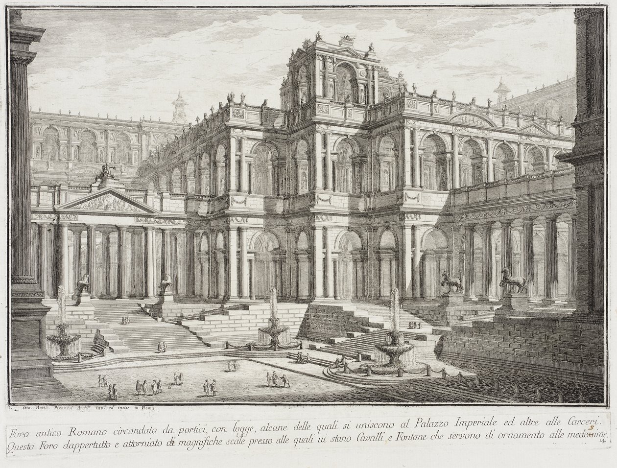 Antikt forum omgivet av pelargångar av Giovanni Battista Piranesi